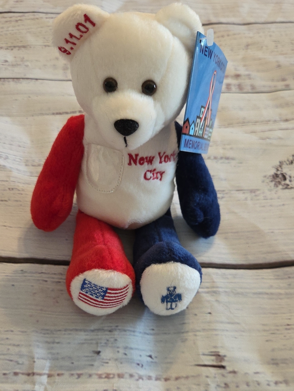 New York City Memorial Plush Bear - White with Red & Blue Accents